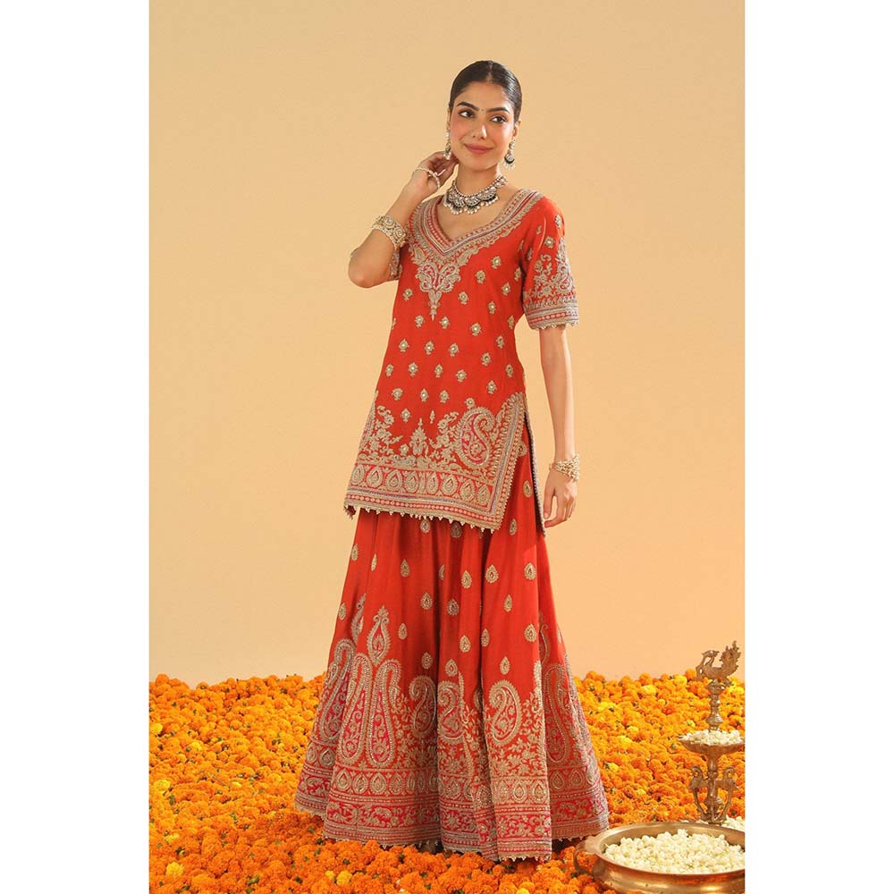 Sheetal Batra Shazfa Rust Short Kurti with Sharara and Dupatta (Set of 3)