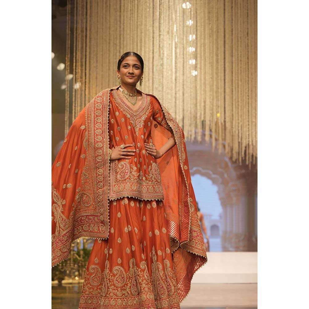 Sheetal Batra Shazfa Rust Short Kurti with Sharara and Dupatta (Set of 3)