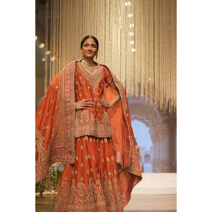 Sheetal Batra Shazfa Rust Short Kurti with Sharara and Dupatta (Set of 3)