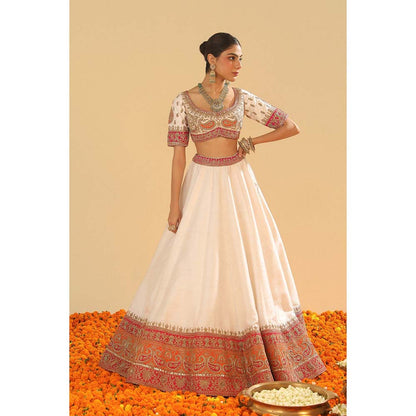 Sheetal Batra Sidra Daisy Ivory Blouse with Lehenga and Dupatta (Set of 3)