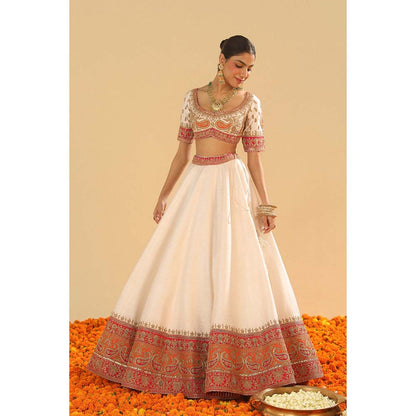 Sheetal Batra Sidra Daisy Ivory Blouse with Lehenga and Dupatta (Set of 3)