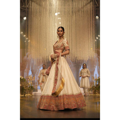 Sheetal Batra Sidra Daisy Ivory Blouse with Lehenga and Dupatta (Set of 3)