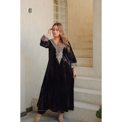 Sheetal Batra Black Rasha Long ALine Kurta with Salwar (Set of 2)