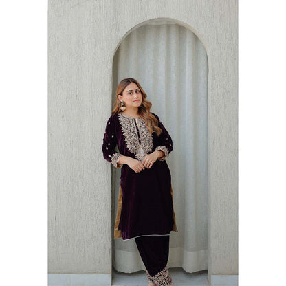 Sheetal Batra Wine Naima Short Kurta with Salwar (Set of 2)