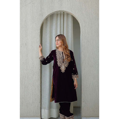 Sheetal Batra Wine Naima Short Kurta with Salwar (Set of 2)