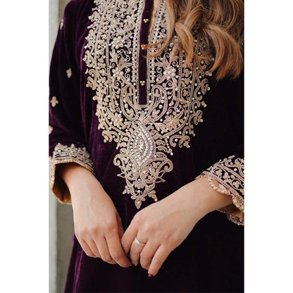 Sheetal Batra Wine Naima Short Kurta with Salwar (Set of 2)