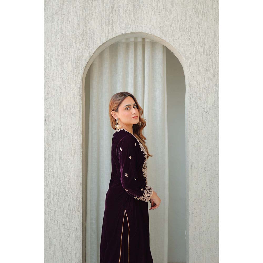 Sheetal Batra Wine Naima Short Kurta with Salwar (Set of 2)