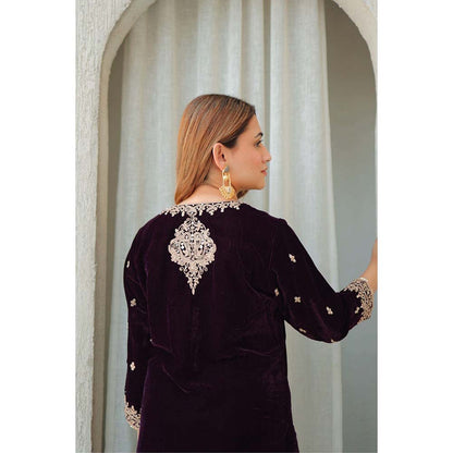 Sheetal Batra Wine Naima Short Kurta with Salwar (Set of 2)