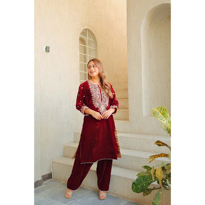 Sheetal Batra Maroon Naima Short Kurta with Salwar (Set of 2)