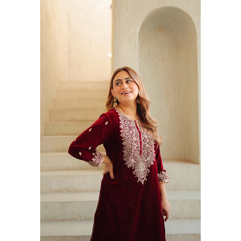 Sheetal Batra Maroon Naima Short Kurta with Salwar (Set of 2)