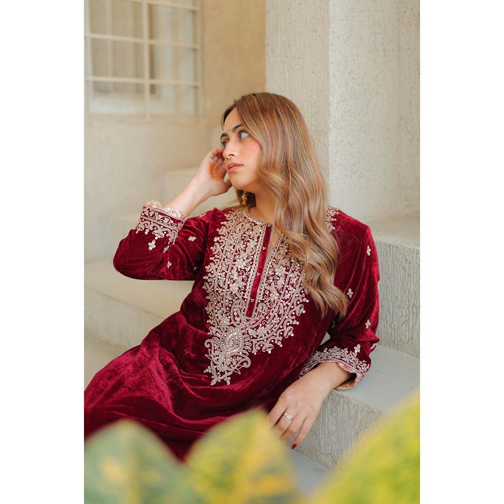 Sheetal Batra Maroon Naima Short Kurta with Salwar (Set of 2)