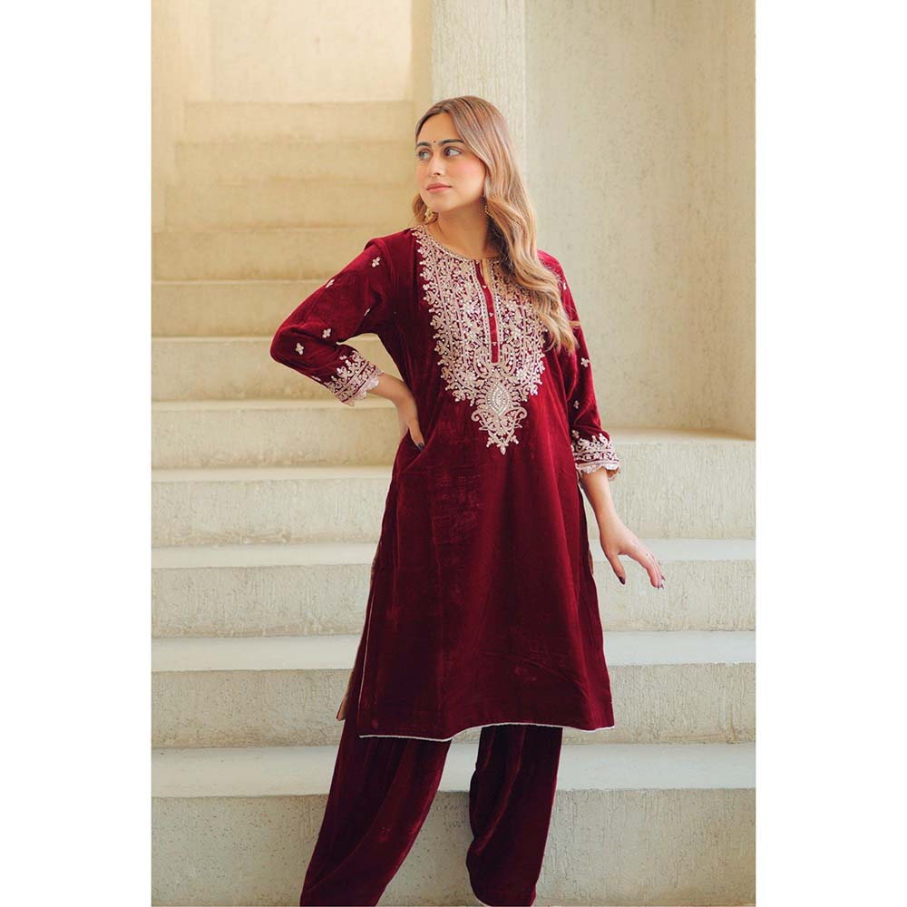 Sheetal Batra Maroon Naima Short Kurta with Salwar (Set of 2)