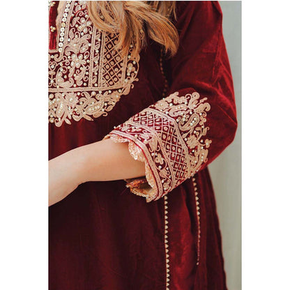 Sheetal Batra Maroon Nisreen Short Kalidaar Kurta with Salwar (Set of 2)