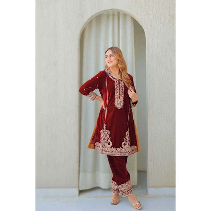 Sheetal Batra Maroon Ayat Short Kurta with Salwar (Set of 2)