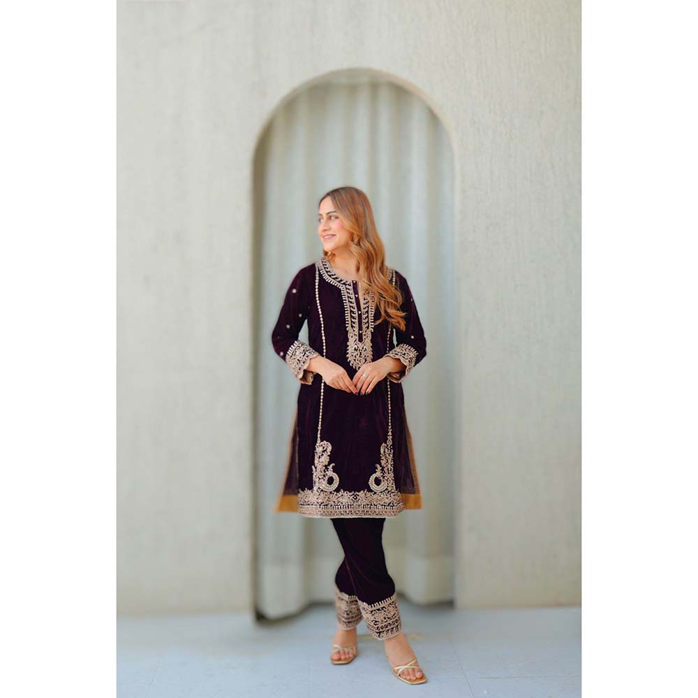 Sheetal Batra Wine Ayat Short Kurta with Salwar (Set of 2)