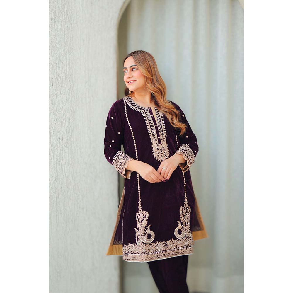 Sheetal Batra Wine Ayat Short Kurta with Salwar (Set of 2)