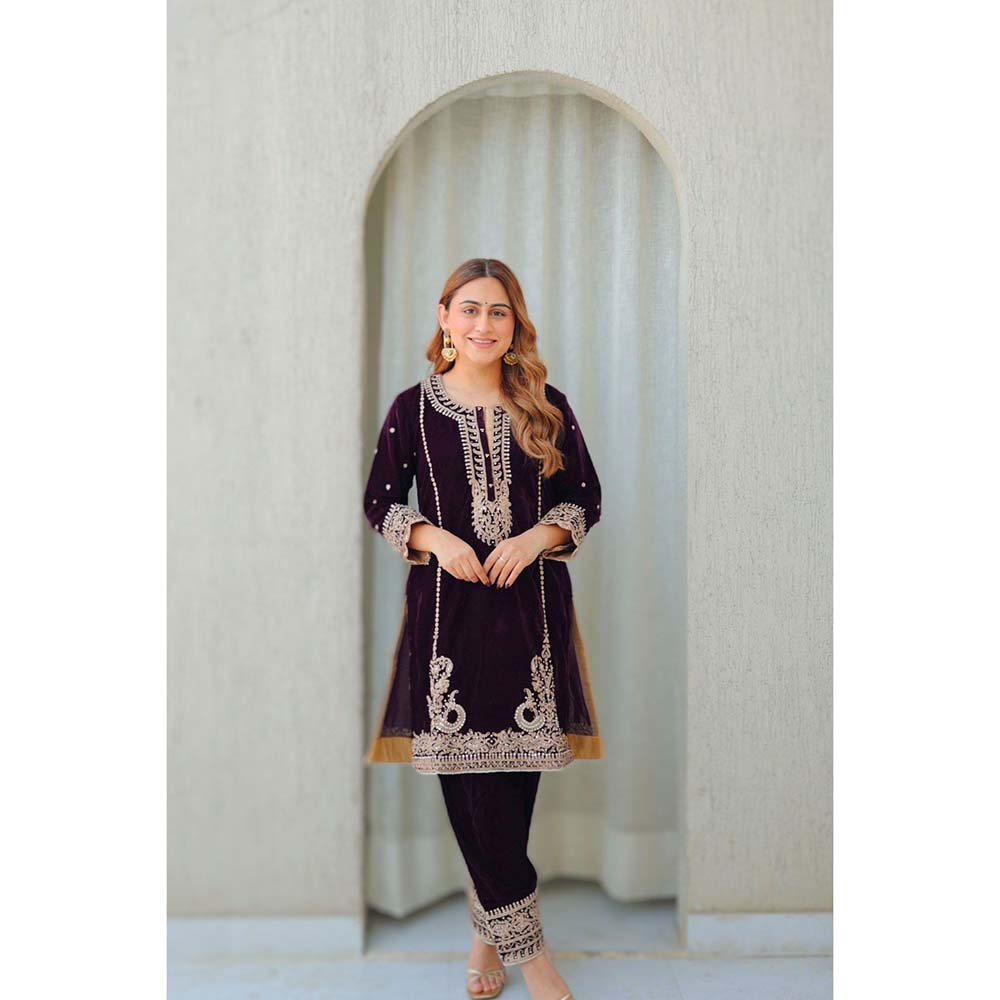 Sheetal Batra Wine Ayat Short Kurta with Salwar (Set of 2)