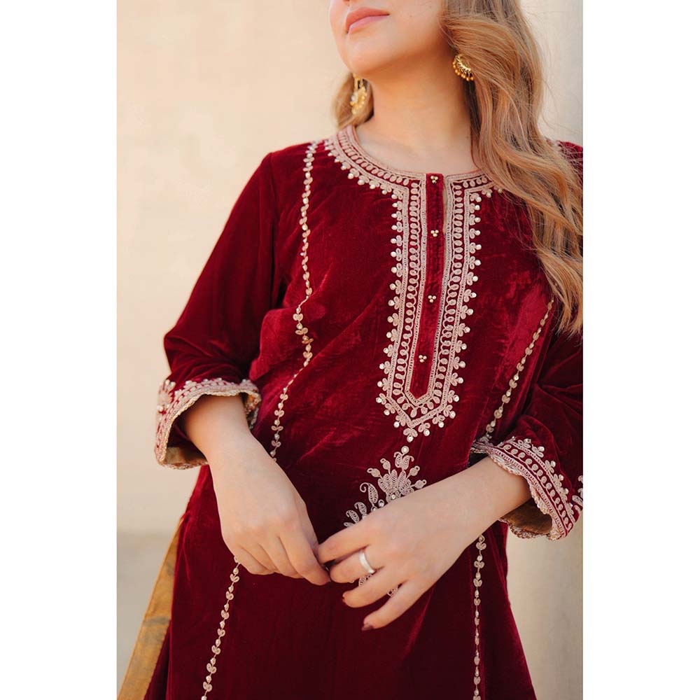 Sheetal Batra Maroon Asiyah Short Kurta with Salwar (Set of 2)