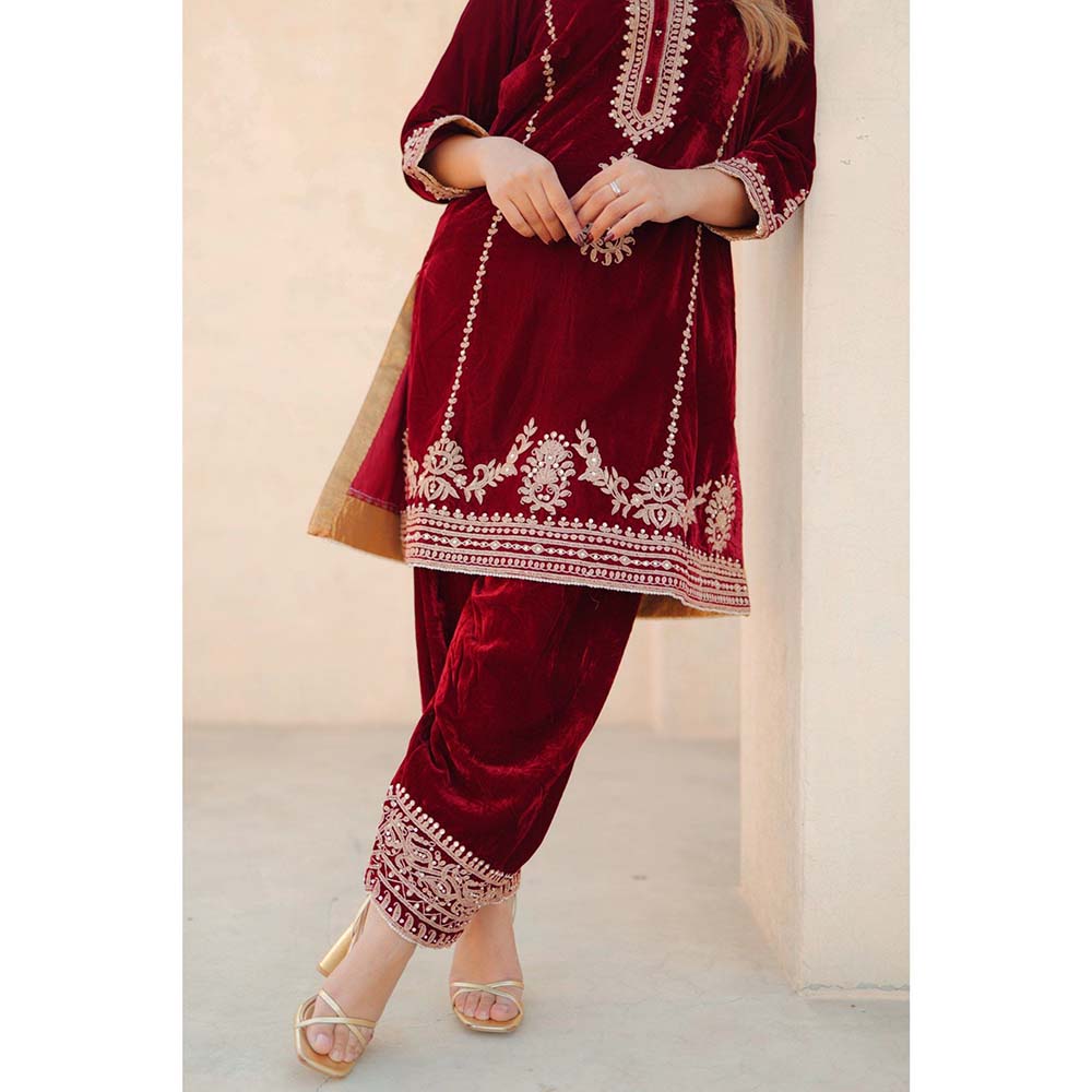 Sheetal Batra Maroon Asiyah Short Kurta with Salwar (Set of 2)