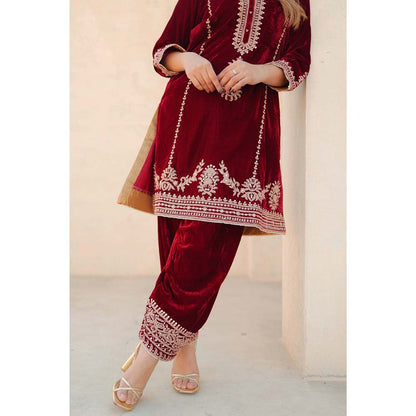 Sheetal Batra Maroon Asiyah Short Kurta with Salwar (Set of 2)