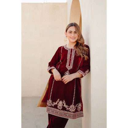 Sheetal Batra Maroon Asiyah Short Kurta with Salwar (Set of 2)