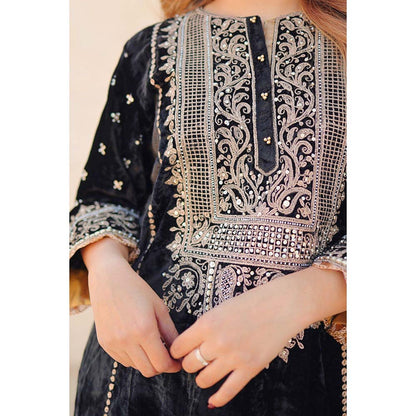 Sheetal Batra Black Marya Long ALine Kurta with Salwar (Set of 2)