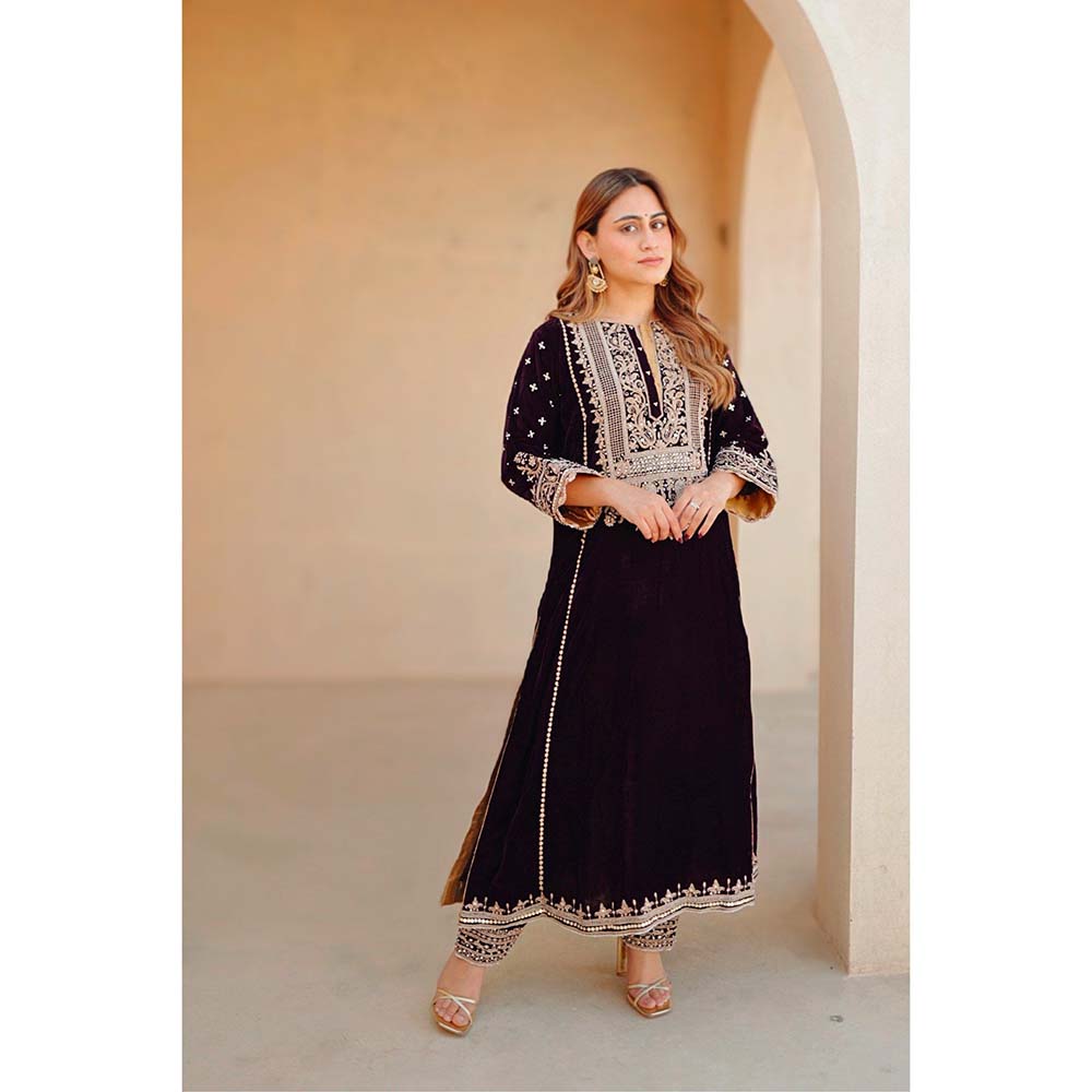 Sheetal Batra Wine Marya Long ALine Kurta with Salwar (Set of 2)