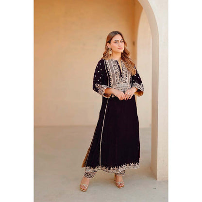 Sheetal Batra Wine Marya Long ALine Kurta with Salwar (Set of 2)