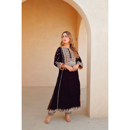 Sheetal Batra Wine Marya Long ALine Kurta with Salwar (Set of 2)