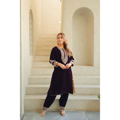 Sheetal Batra Wine Zyra Short Kurta with Salwar (Set of 2)