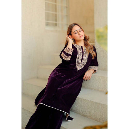 Sheetal Batra Wine Zyra Short Kurta with Salwar (Set of 2)