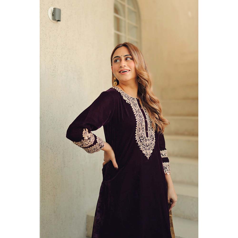 Sheetal Batra Wine Zyra Short Kurta with Salwar (Set of 2)