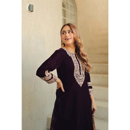 Sheetal Batra Wine Zyra Short Kurta with Salwar (Set of 2)