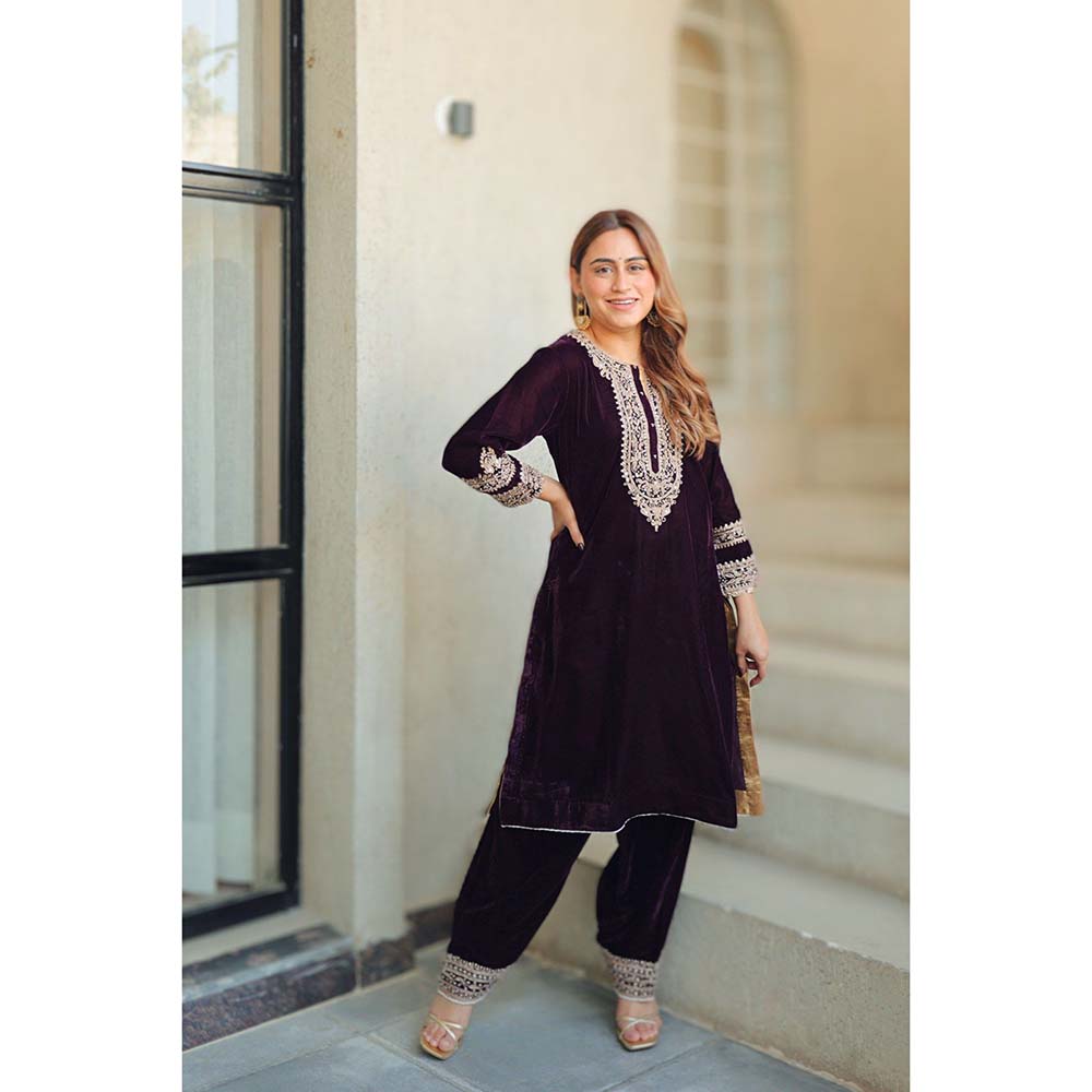 Sheetal Batra Wine Zyra Short Kurta with Salwar (Set of 2)