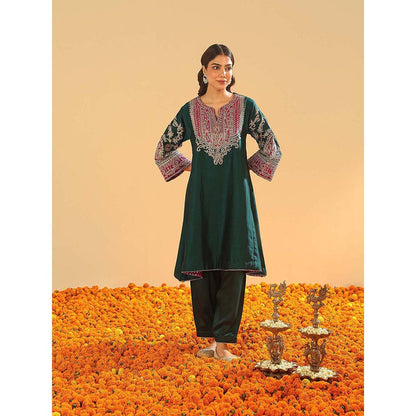 Sheetal Batra Mohsina Emerald Green Short Kalidar Chauga Kurta and Salwar (Set of 2)