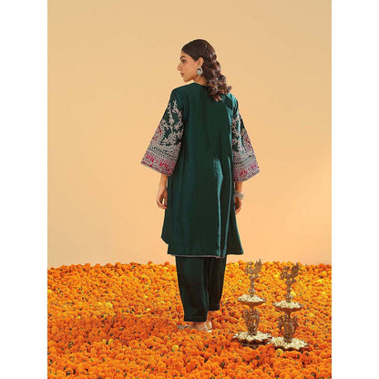 Sheetal Batra Mohsina Emerald Green Short Kalidar Chauga Kurta and Salwar (Set of 2)