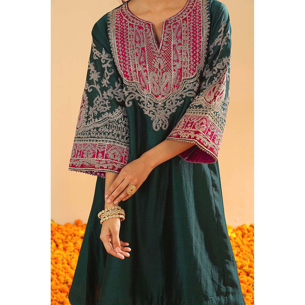 Sheetal Batra Mohsina Emerald Green Short Kalidar Chauga Kurta and Salwar (Set of 2)