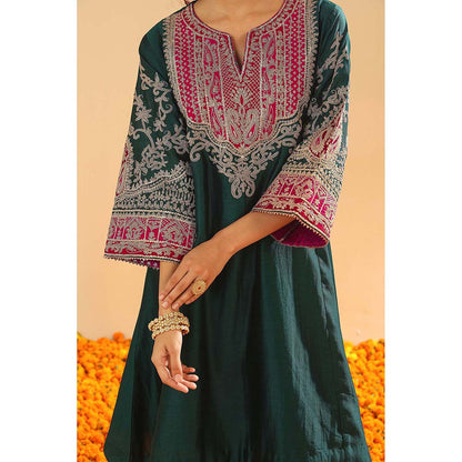 Sheetal Batra Mohsina Emerald Green Short Kalidar Chauga Kurta and Salwar (Set of 2)