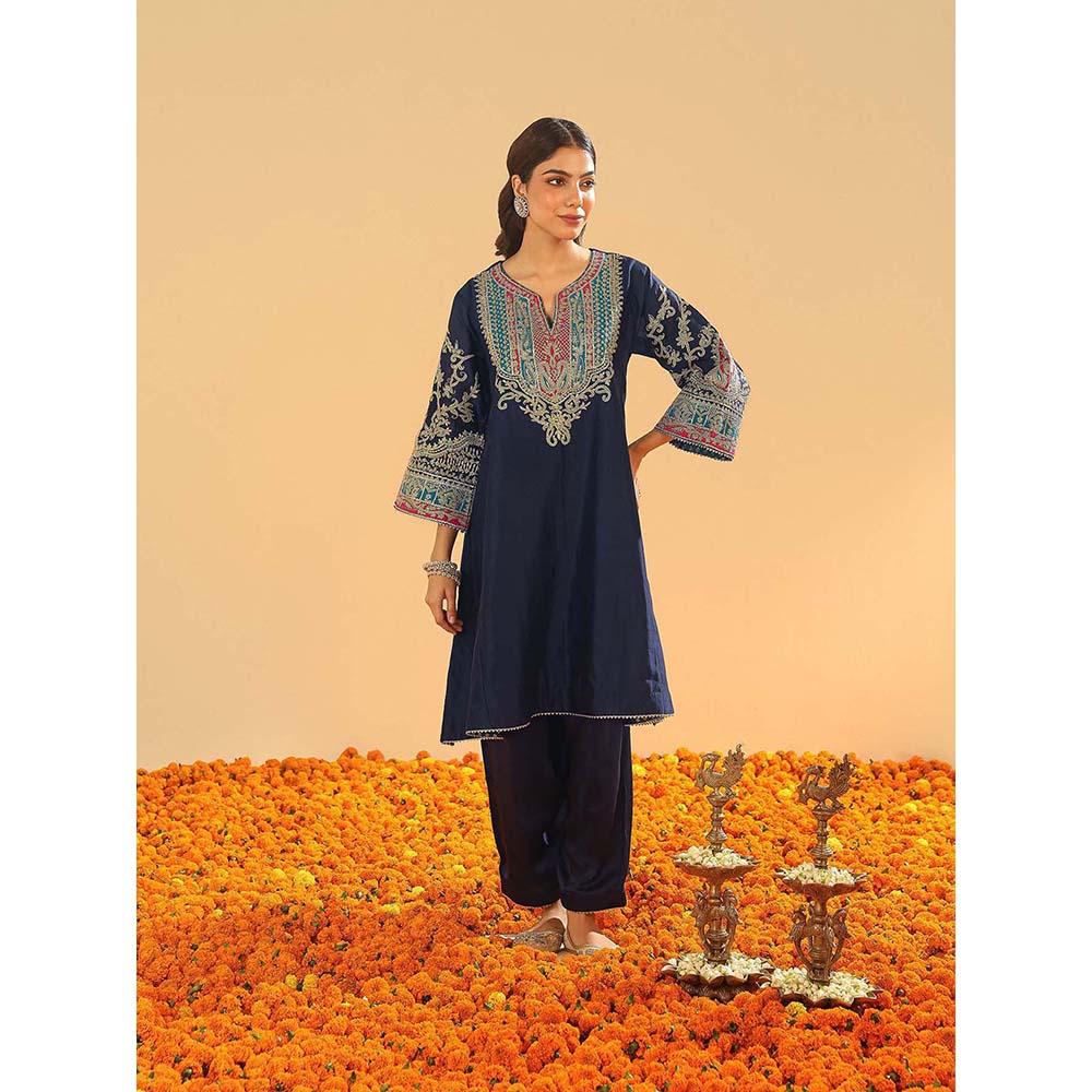 Sheetal Batra Mohsina Navy Blue Short Kalidar Chauga Kurta and Salwar (Set of 2)