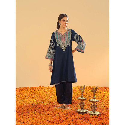 Sheetal Batra Mohsina Navy Blue Short Kalidar Chauga Kurta and Salwar (Set of 2)
