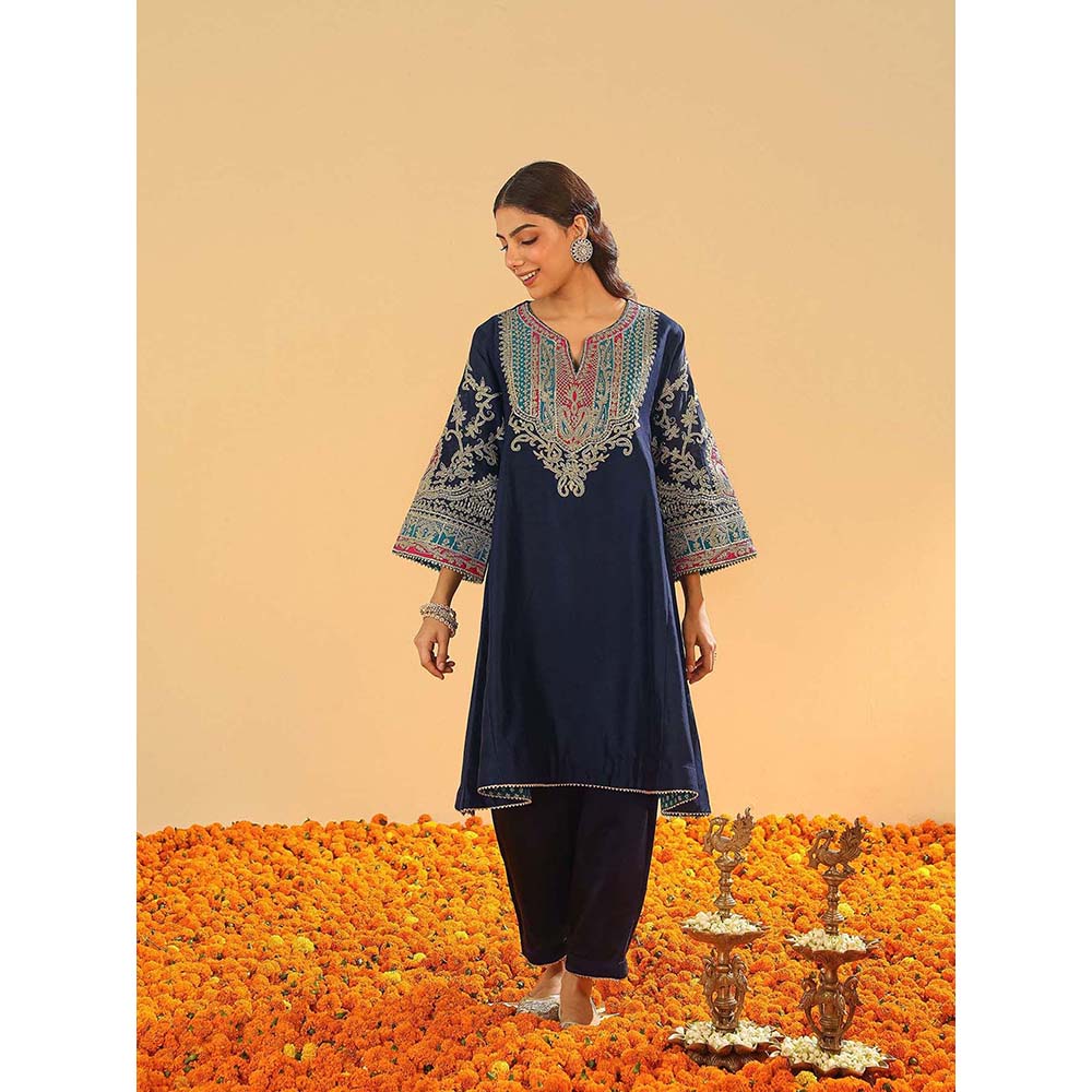 Sheetal Batra Mohsina Navy Blue Short Kalidar Chauga Kurta and Salwar (Set of 2)