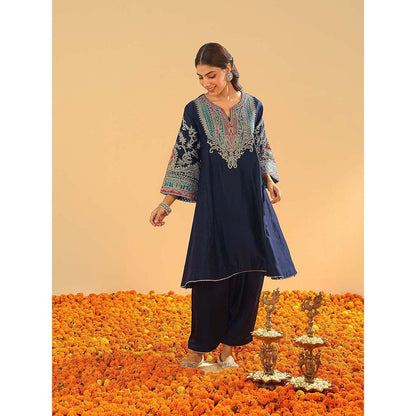 Sheetal Batra Mohsina Navy Blue Short Kalidar Chauga Kurta and Salwar (Set of 2)