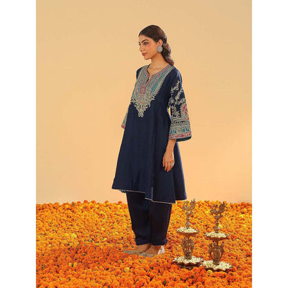 Sheetal Batra Mohsina Navy Blue Short Kalidar Chauga Kurta and Salwar (Set of 2)