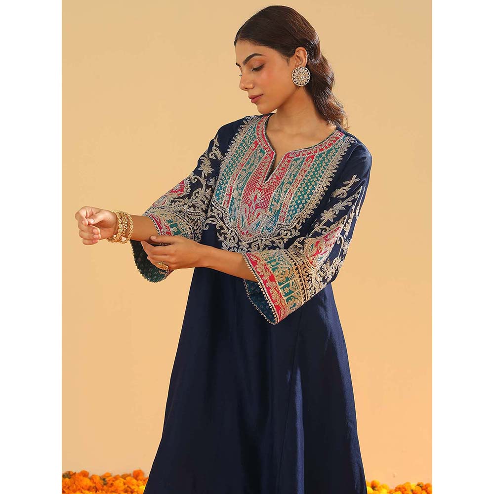 Sheetal Batra Mohsina Navy Blue Short Kalidar Chauga Kurta and Salwar (Set of 2)