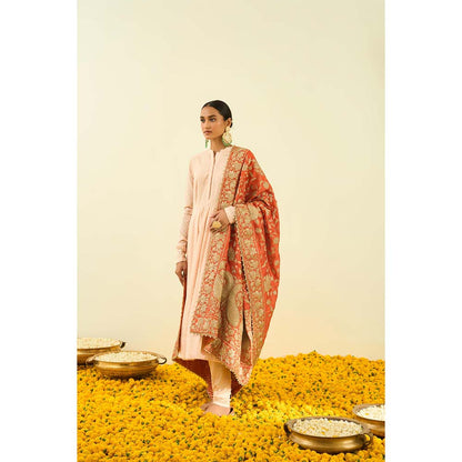 Sheetal Batra Pumpkin Orange Floral Tilla Embroidery Dupatta
