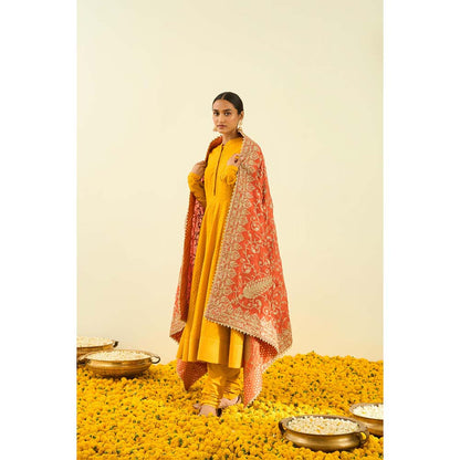 Sheetal Batra Pumpkin Orange Paisley Tilla Embroidery Dupatta