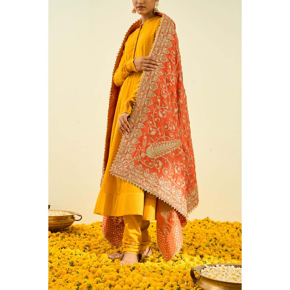 Sheetal Batra Pumpkin Orange Paisley Tilla Embroidery Dupatta