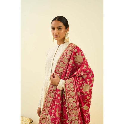 Sheetal Batra Hot Pink Floral Tilla Embroidery Dupatta