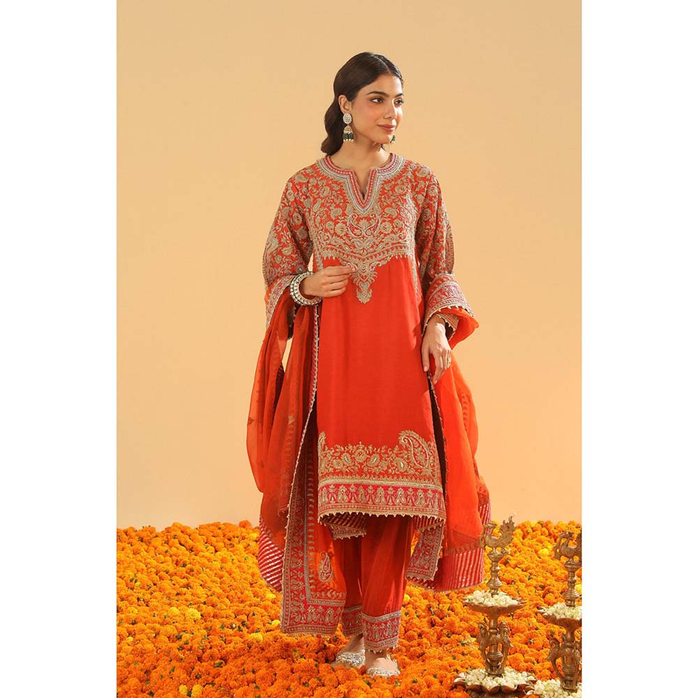 Sheetal Batra Orange Kurta with Salwar and Dupatta (Set of 3)