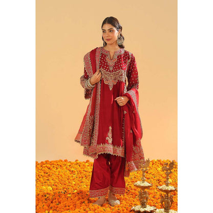 Sheetal Batra Maroon Kurta with Salwar and Dupatta (Set of 3)